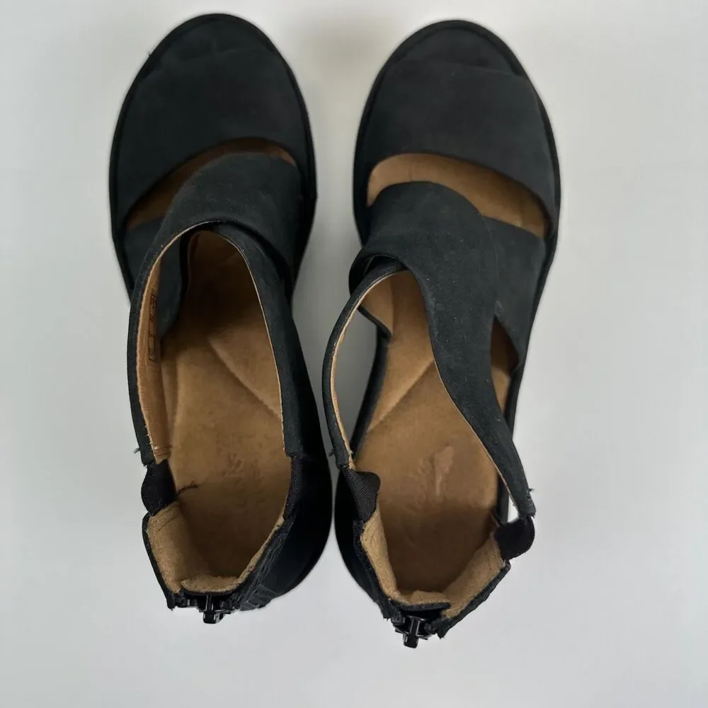 Clarks Artisan Clarene Glamour Wedge Black Nubuck Back Zip Platform Womens 8